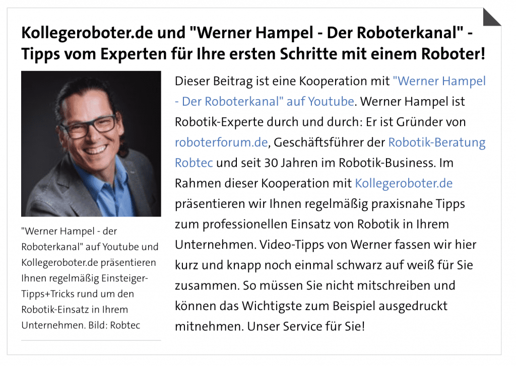 Top Experte für Roboterberatung,Werner Hampel,Roboterberatung